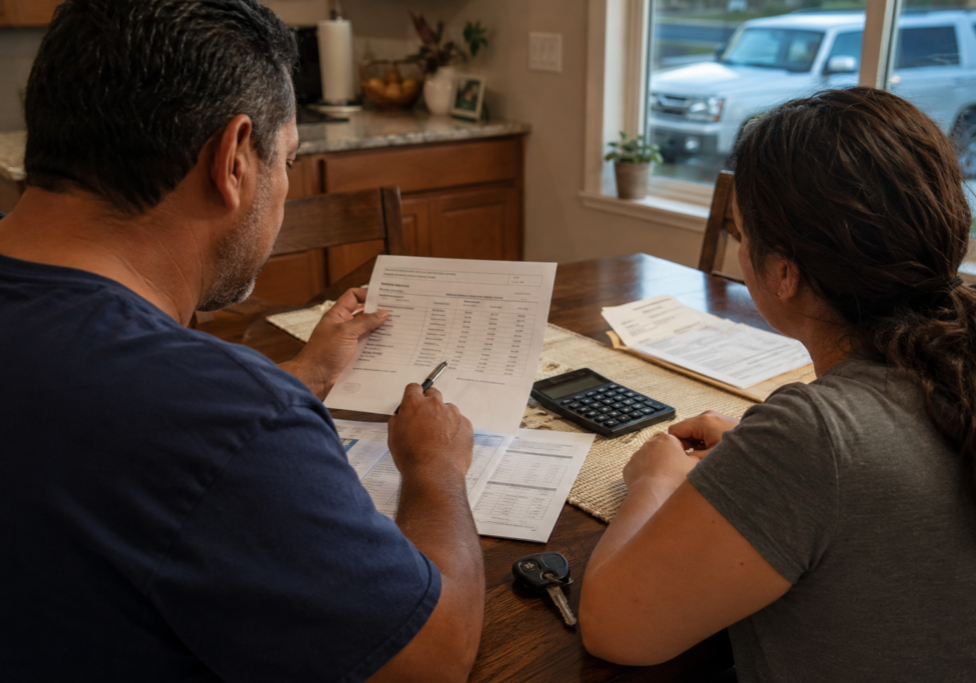 Kansas and Missouri driver reviewing affordable auto insurance options at home.